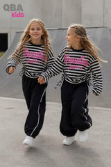 Long Sleeve w paski z troczkami dziewczęca czarny Qba 7113-25826-14