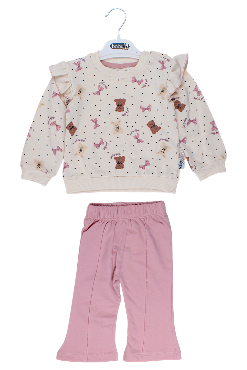 Teddy bears and bows set for girls, powder pink, Babyhi 734-28825