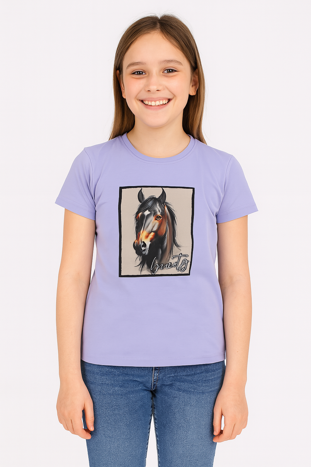 Girls' purple blouse with a horse Pampella 7715-24625-20