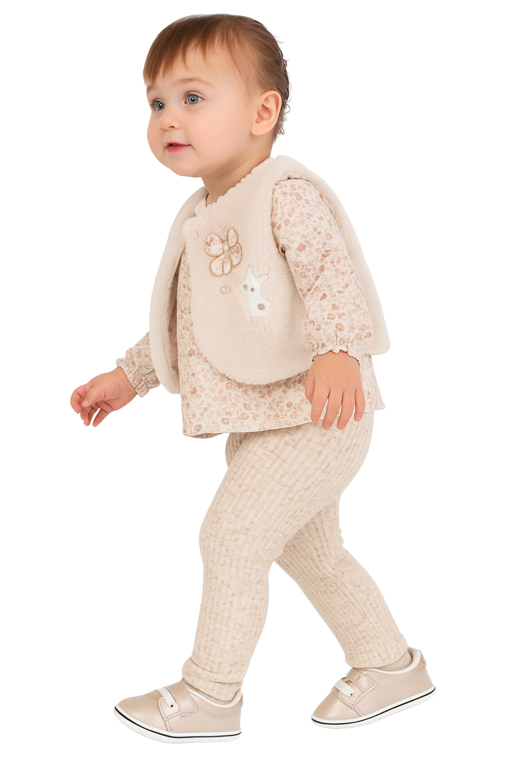 3-piece set with vest, girls beige, Baby Rose 7841-241025-1
