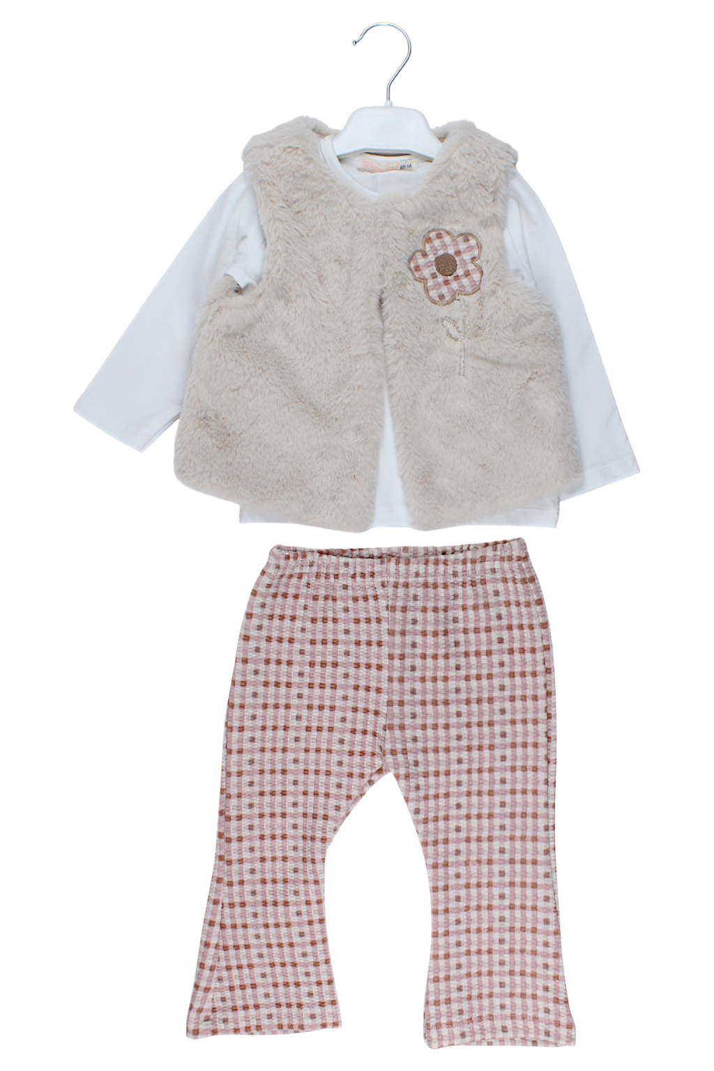 3-piece set with fur vest for girls, beige, Baby Rose 7857-28825-1