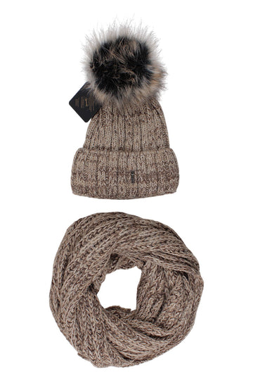 Beige hat and scarf set for girls Wrobi 8107-221025-1