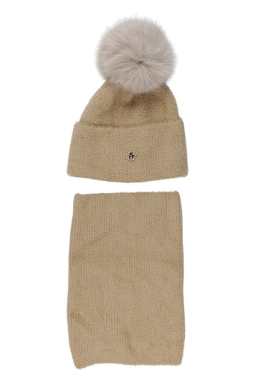 Beige Ambra hat and scarf set for girls 8108-221025-1