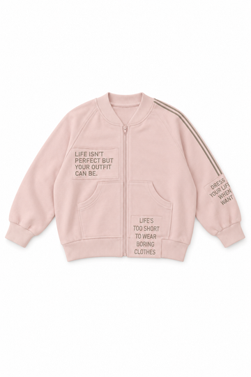 Bluza rozsuwana napisy dziewczynka róż QbaKids 9117-18926-40