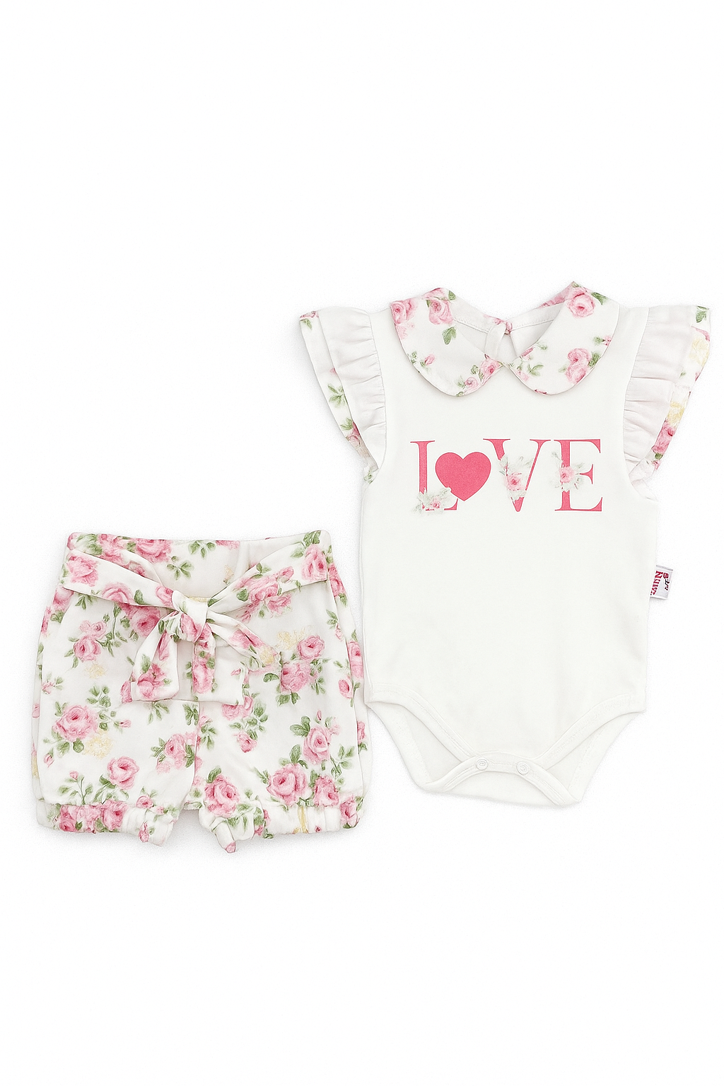 Murat Baby 9615-5625 white bodysuit and shorts set for girls