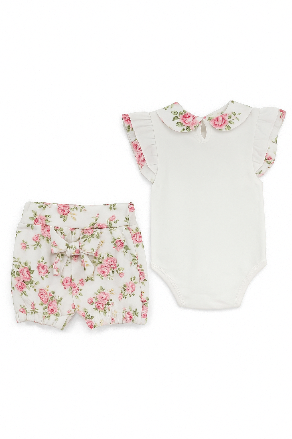 Murat Baby 9615-5625 white bodysuit and shorts set for girls