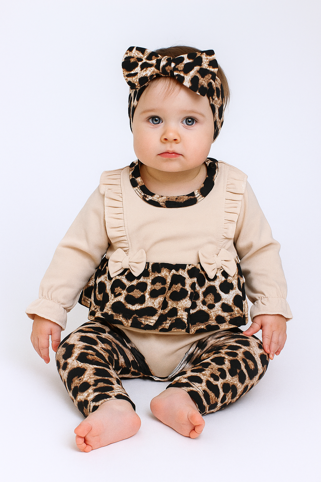 Beige Murat Baby 9661-5625-1 girl's bodysuit with headband