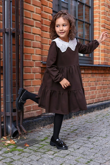 Sukienka kołnierzyk dziewczynka czekolada Anagri 9721-30926-17