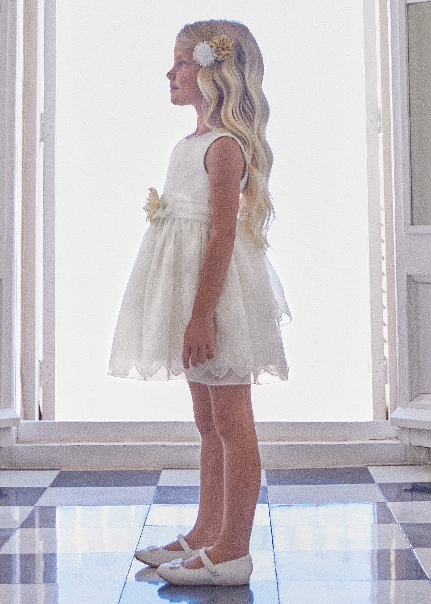 Abel & Lula 5022-96 Sukienka elegancka haftowana dziewczynka kolor biały -  - #tag1# - #tag2# - #tag3# - #tag4#