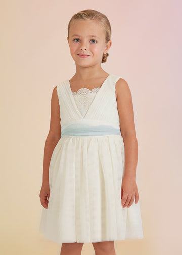 Abel & Lula 5033-4 Sukienka plisowana z tiulem dziewczynka kolor ecru-anise -  - #tag1# - #tag2# - #tag3# - #tag4#