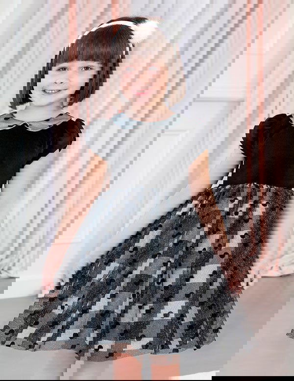 Aksamitna sukienka w kratkę elegancka dziewczęca  Abel & Lula 5534-1 Czarny -  - #tag1# - #tag2# - #tag3# - #tag4#