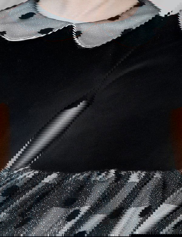 Aksamitna sukienka w kratkę elegancka dziewczęca  Abel & Lula 5534-1 Czarny -  - #tag1# - #tag2# - #tag3# - #tag4#