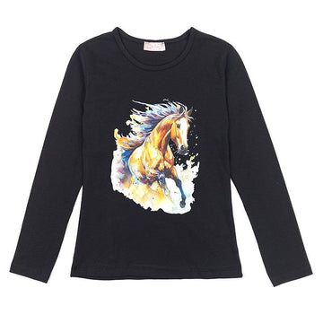 Bluzka Długi Rękaw Koń dziewczynka czarny 4616-71023  GKMOD -  - #tag1# - #tag2# - #tag3# - #tag4#