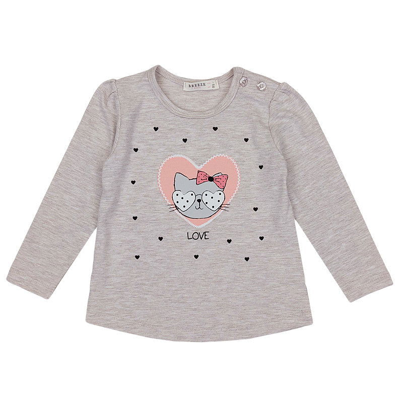 Bluzka Długi Rękaw Kotek dziewczynka beż 19163-71023  GKMOD -  - #tag1# - #tag2# - #tag3# - #tag4#