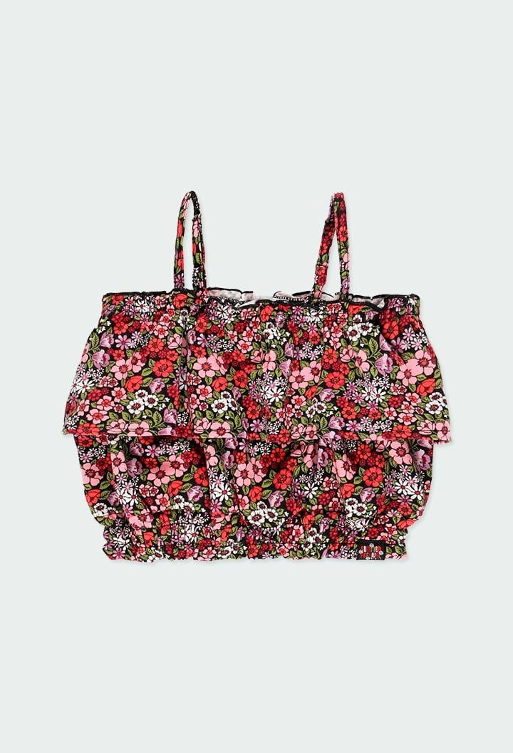 Bluzka w kwiaty dla dziewczynki Boboli 414065-9783 kolor czerwony -  - #tag1# - #tag2# - #tag3# - #tag4#