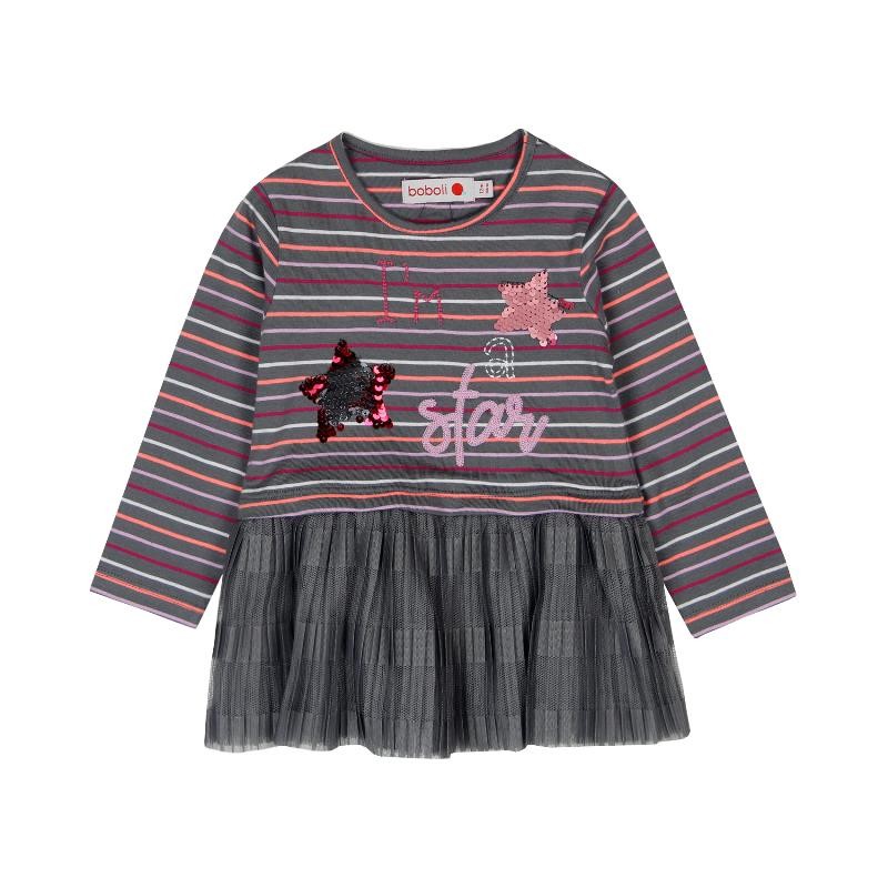 Boboli 206121-8088 sukienka w paski dla dziewczynki kolor ciemno szary -  - #tag1# - #tag2# - #tag3# - #tag4#