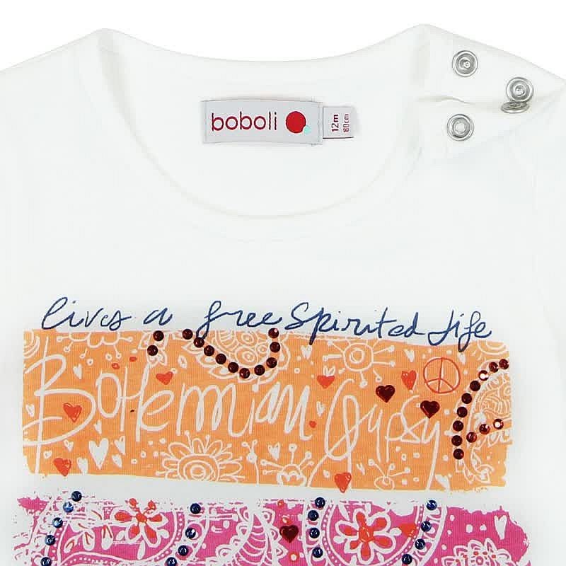 Boboli 235022-1111 Bluzka dziewczęca z nadrukiem i cekinami kolor krem -  - #tag1# - #tag2# - #tag3# - #tag4#