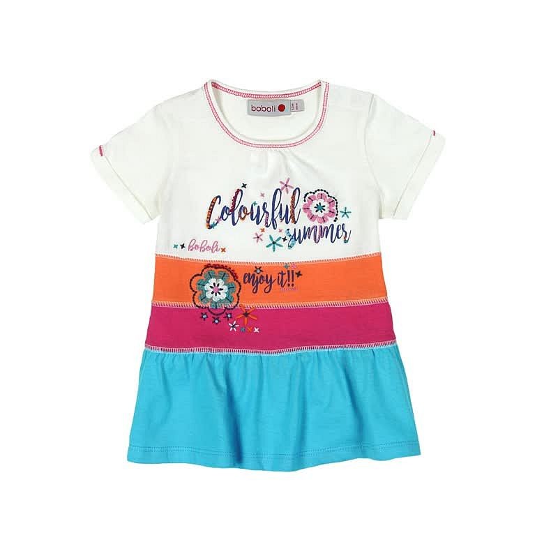 Boboli 235112-1111 Sukienka dla dziewczynki w pasy z koralikami kolor krem -  - #tag1# - #tag2# - #tag3# - #tag4#