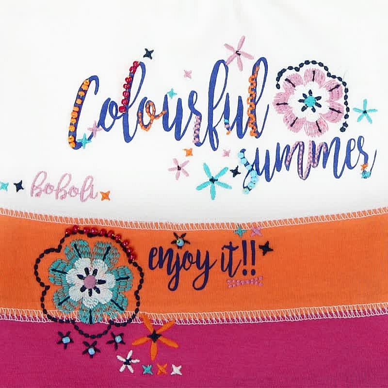 Boboli 235112-1111 Sukienka dla dziewczynki w pasy z koralikami kolor krem -  - #tag1# - #tag2# - #tag3# - #tag4#