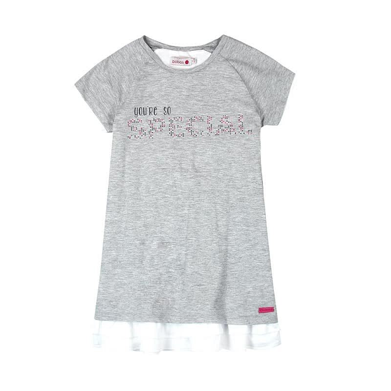 Boboli 465049-8018 Sukienka dla dziewczynki z dżetami i koronka kolor szary melanż -  - #tag1# - #tag2# - #tag3# - #tag4#