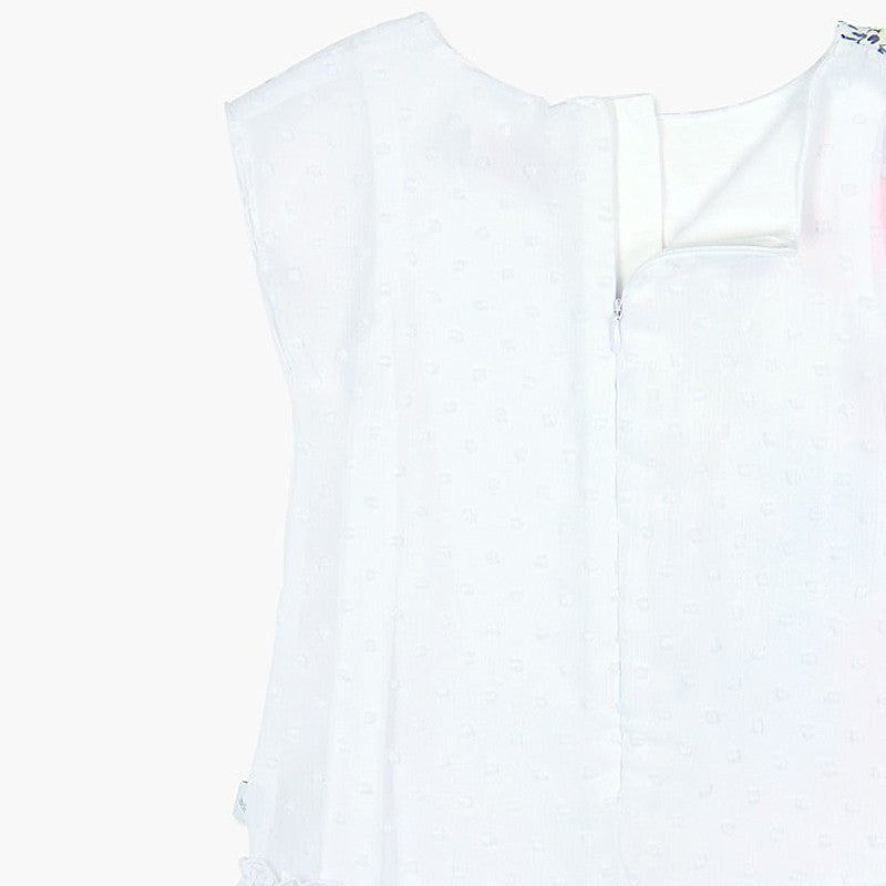 Boboli Szyfonowa sukienka dla dziewczynki biała 727444-1100 -  - #tag1# - #tag2# - #tag3# - #tag4#