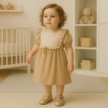 Embroidered muslin dress for girls beige My Lusa 3007-16525-1