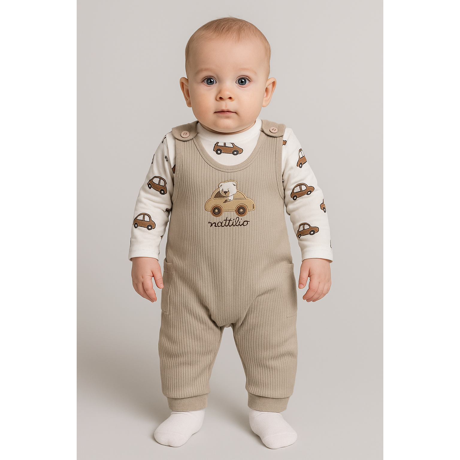 Boy's bodysuit, shorts and socks set, beige, Nafitto, 1459-15425-1