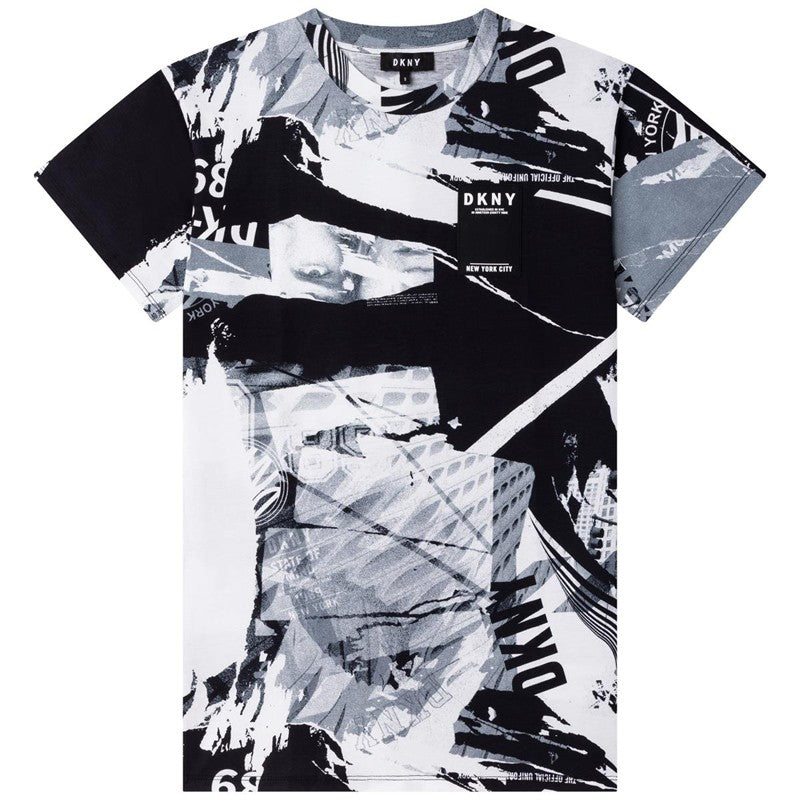 DKNY D32827-N50 Sukienka z nadrukiem dziewczęca kolor biały/czarny -  - #tag1# - #tag2# - #tag3# - #tag4#