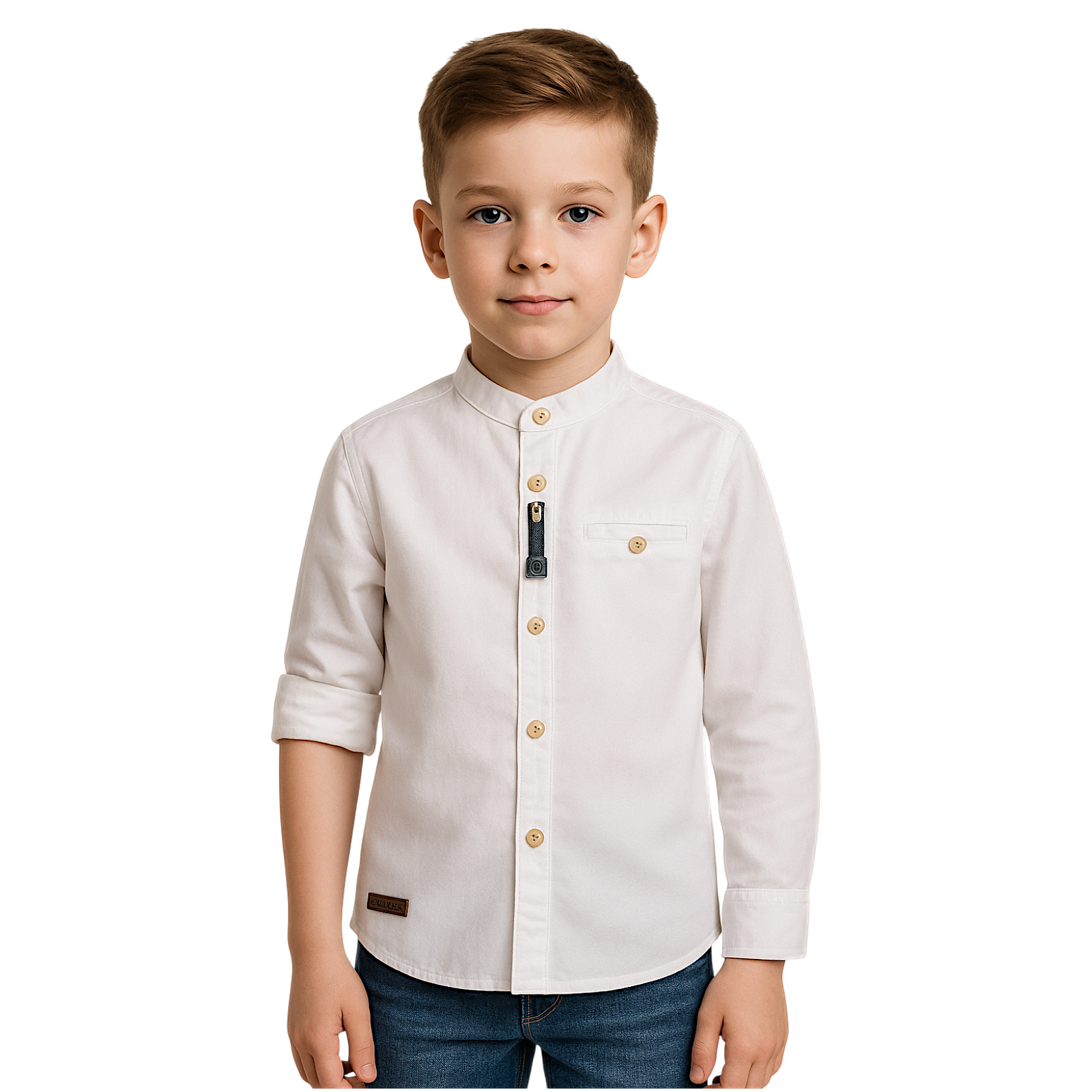 Boy's formal shirt with a stand-up collar, white, Breeze G456-13525