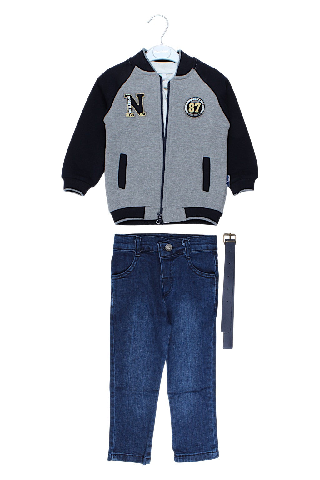 3-piece set with jeans, boy's gray, Baby Small 2650-291025