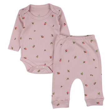 Girls' bodysuit and romper set, powder pink, Nayinom 1424-16525