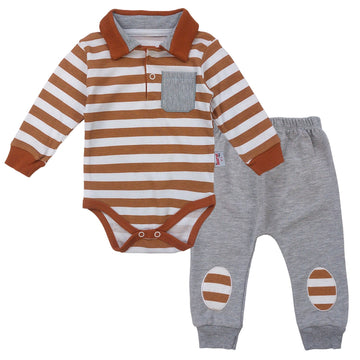 Komplet Body I Spodnie chłopak beż/szary 2977-151223  GKMOC -  - #tag1# - #tag2# - #tag3# - #tag4#