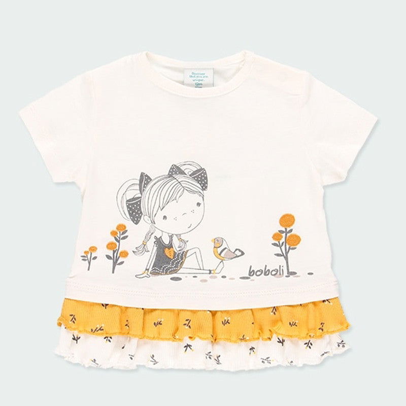 Koszulka z falbanką dla dziewczynki Boboli 214085-1111 kolor biały -  - #tag1# - #tag2# - #tag3# - #tag4#