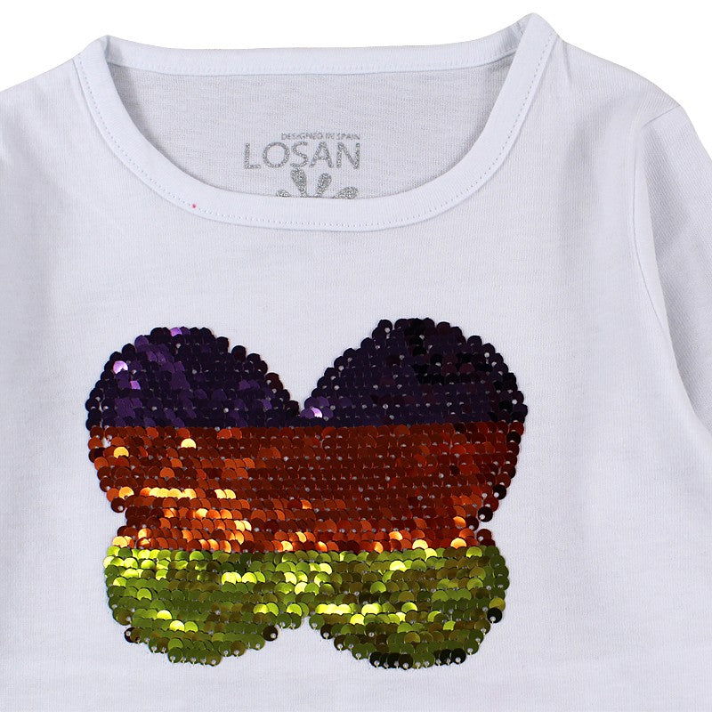 Losan 726-1203AD-001 bluzka cekiny kolor biały -  - #tag1# - #tag2# - #tag3# - #tag4#