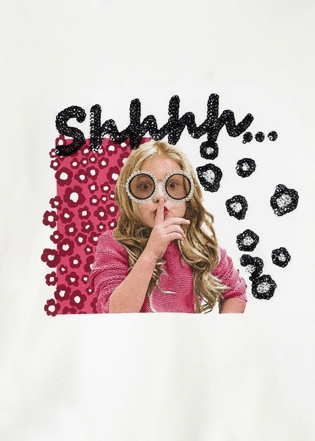 Mayoral 11-04005-014 Koszulka z nadrukiem dla dziewczynek 4005-14 krem/fuksja -  - #tag1# - #tag2# - #tag3# - #tag4#