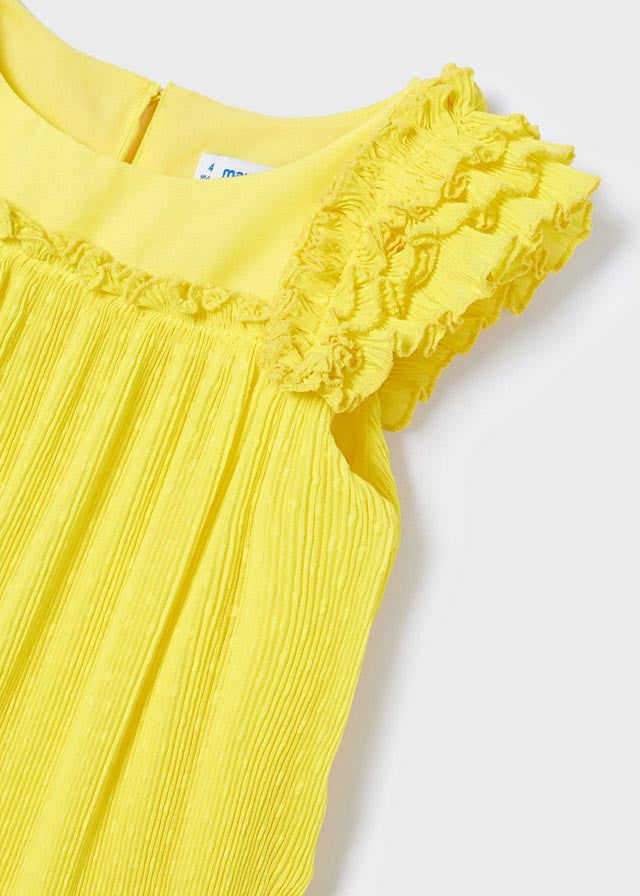 Mayoral 22-03920-054 Sukienka plisowana dziewczynka 3920-54 cytrynowy -  - #tag1# - #tag2# - #tag3# - #tag4#