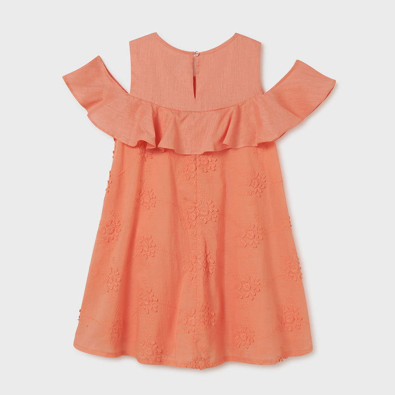 Mayoral 22-06955-040 Sukienka z haftem dziewczynka 6955-40 koralowy -  - #tag1# - #tag2# - #tag3# - #tag4#