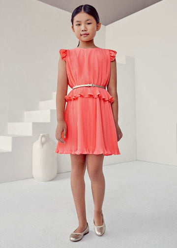 Mayoral 22-06959-051 Sukienka z plisami dziewczynka 6959-51 koralowy -  - #tag1# - #tag2# - #tag3# - #tag4#