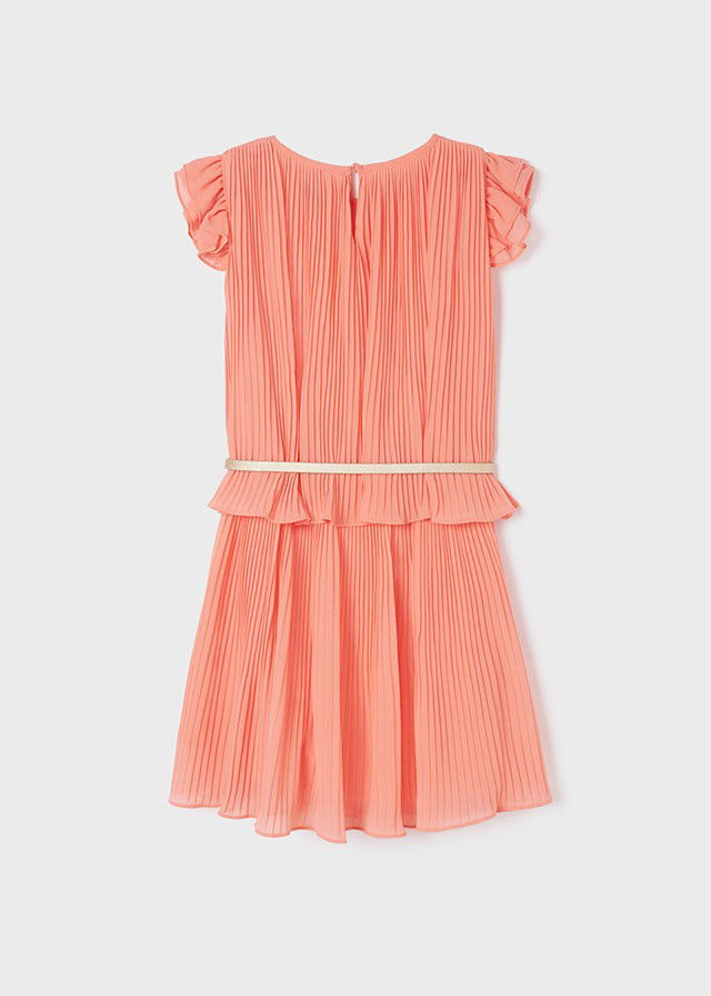 Mayoral 22-06959-051 Sukienka z plisami dziewczynka 6959-51 koralowy -  - #tag1# - #tag2# - #tag3# - #tag4#