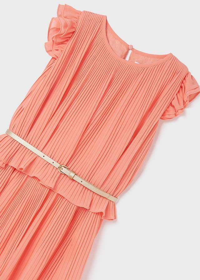 Mayoral 22-06959-051 Sukienka z plisami dziewczynka 6959-51 koralowy -  - #tag1# - #tag2# - #tag3# - #tag4#