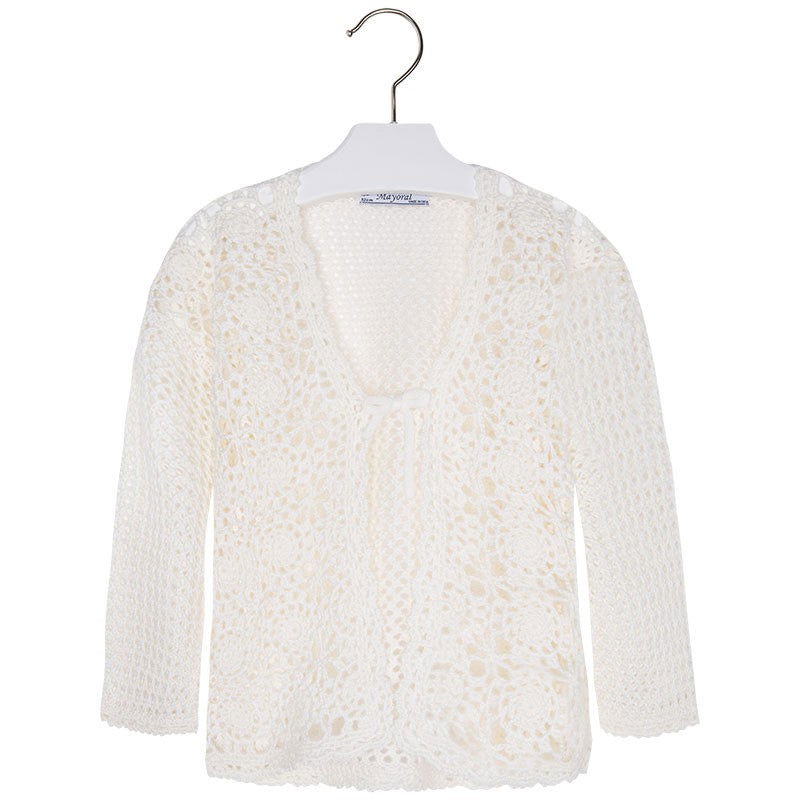 Mayoral 3318-63 Sweter rozpinany szydełko kolor Kość Słon. -  - #tag1# - #tag2# - #tag3# - #tag4#