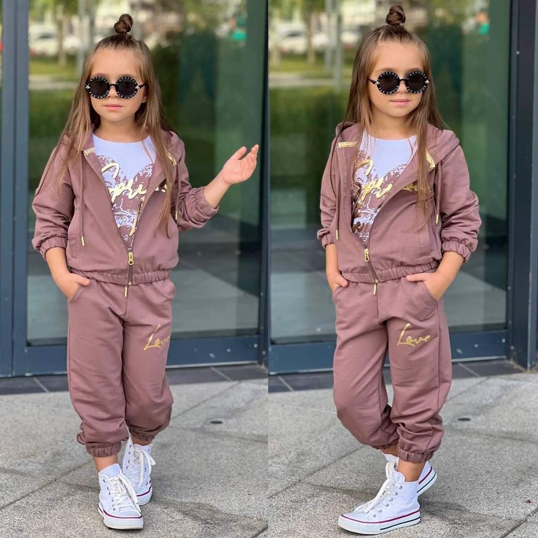 Tracksuit thin sweatshirt blouse and pants heart girl brown Bam Bam 6194-13924
