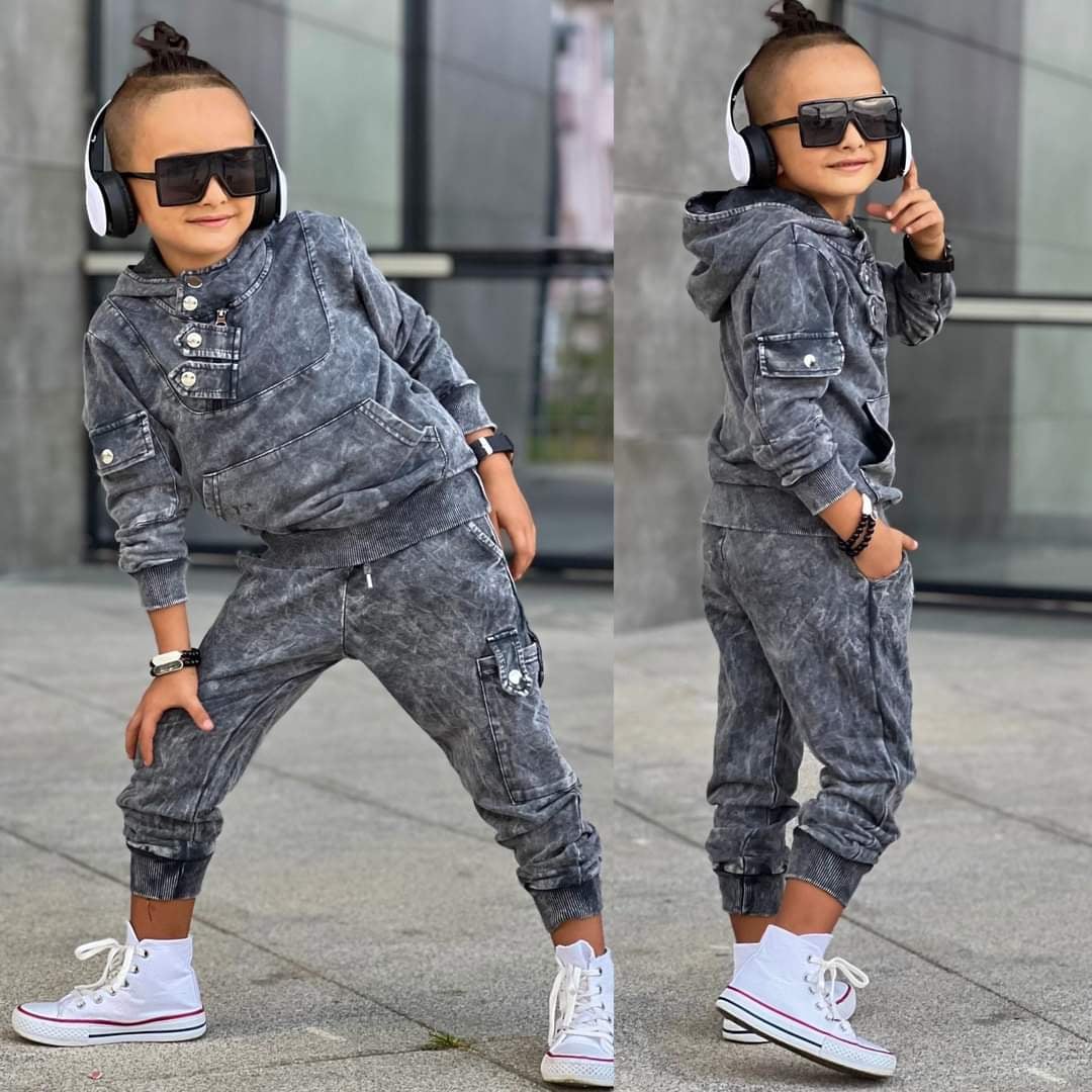 Cotton tracksuit 2 pieces pre-washed boy graphite Bam Bam 2003-30924