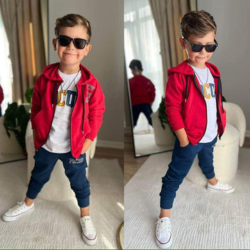 Thin tracksuit 3 pieces sweatshirt blouse pants boy red BoyBoy 1007-13924