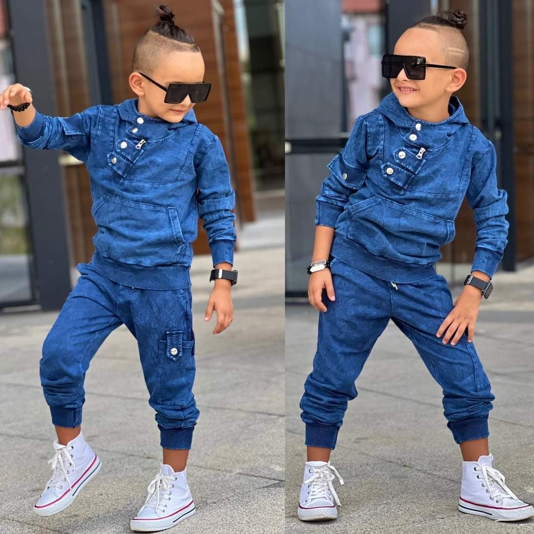 Cotton tracksuit 2 pieces pre-washed boy blue Bam Bam 2003-71024