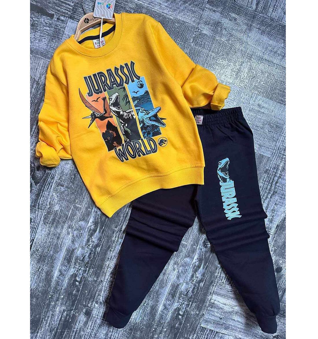 Tracksuit 2 pieces sweatshirt and dinosaur pants boy yellow Kocak 1124-71024