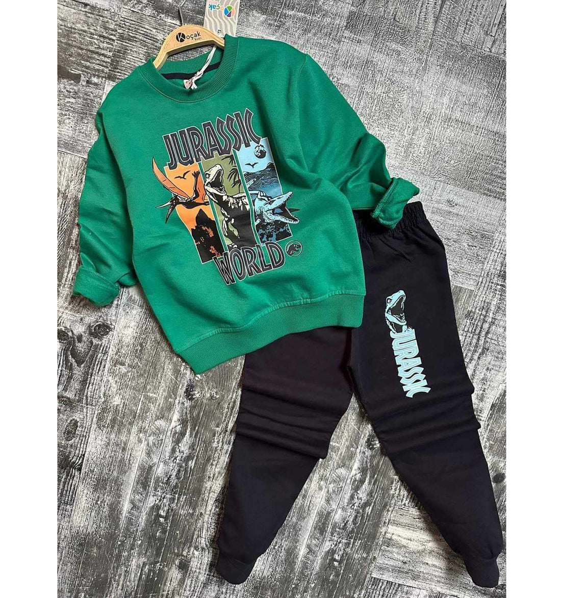 Tracksuit 2 pieces sweatshirt and dinosaur pants boy green Kocak 1124-71024