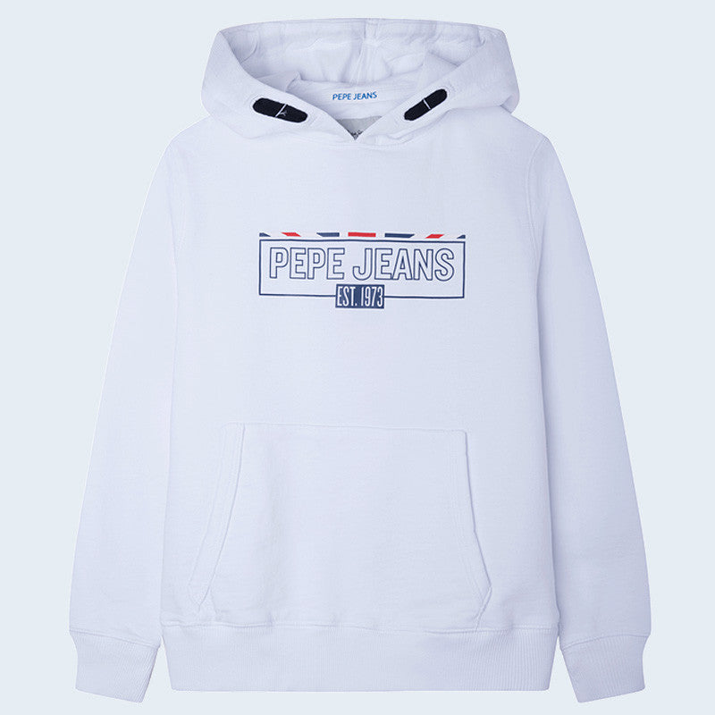 Pepe Jeans Bluza z kapturem ETHAN junior chłopak PB581419-800 biały -  - #tag1# - #tag2# - #tag3# - #tag4#