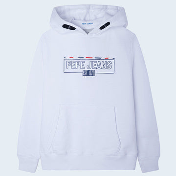 Pepe Jeans Bluza z kapturem ETHAN junior chłopak PB581419-800 biały -  - #tag1# - #tag2# - #tag3# - #tag4#