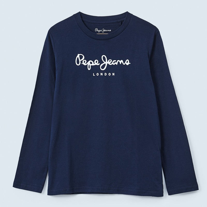 Pepe Jeans Koszulka z logo NEW HERMAN junior chłopak PB501010-595 NAVY -  - #tag1# - #tag2# - #tag3# - #tag4#